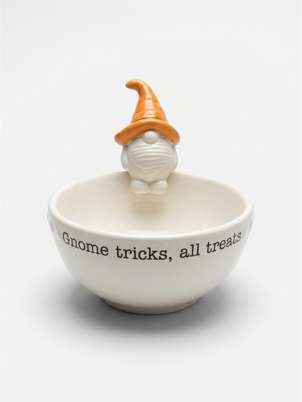 Mud Pie Halloween Gnome Candy Bowl Orange Hat Gnome Tricks All Treats Ceramio